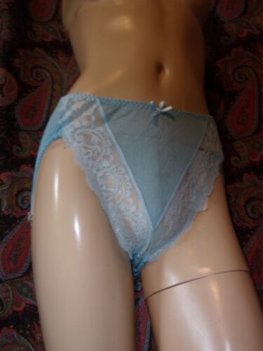 Vintage Bali Blue Silky Nylon Brocade Lacy High Cut Panties 7 Style 2336