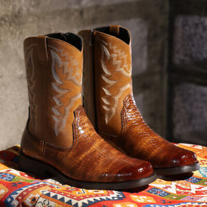 Men Cowboy Boots Square Toe Western Leather Square Toe Boots Plus Size