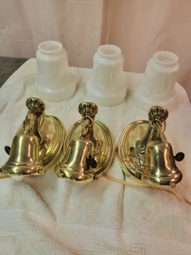 Early Antique  Brass Wall Sconces Set Of 3 Three