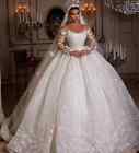 Luxury O-Neck Wedding Dresses Long Sleeve Lace Applique Sequin Beaded Bride Gown
