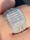 Men's Real Solid 925 Silver Ring Real Simulated Diamonds Square Cluster Hip Hop