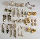 Lot of 15 Pair Gold and Silver Tone Rhinestone Dangle Post Stud Pierced Earrings