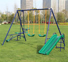 Metal Playground Swing Set Outdoor Kids Backyard Play w/Slide, Glider & Slide
