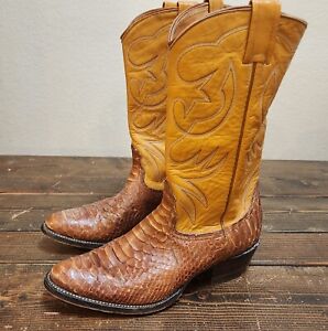 Nocona Mens  Brown 9.5D Leather Snakeskin Western Cowboy Boots.