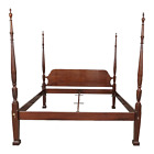 Baker Furniture Solid Mahogany King Size Rice Carved Four Poster Bed w Finials