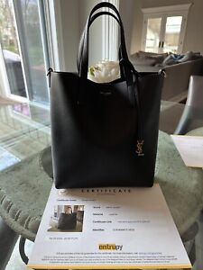 $1390 Saint Laurent Black Leather Tote Bag Cert Of Authenticity
