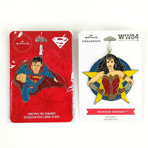 Superman and Wonder Woman Ornaments Hallmark Metal Christmas Tree Ornaments READ