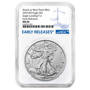 2021 (W) $1 Type 2 American Silver Eagle NGC MS69 ER Blue Label