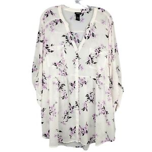 Torrid Sheer Floral Print Babydoll Top Roll Tabbed Sleeves Button Up Plus Size 4