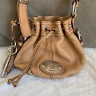 Fossil Women's Maddox Handbag Purse Tan Leather Drawstring Crossbody Bucket Bag