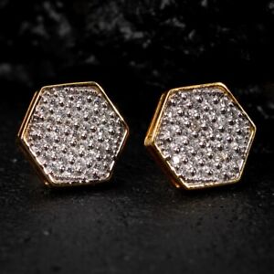 Octagon Shaped Two Tone 10K Yellow Gold 0.30 Ct Lab Grown Diamond Stud Earrings
