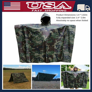 US Military Woodland Ripstop Wet Weather Raincoat Poncho Camping Hiking Camo