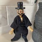 Vintage 7” Wooden Jointed Peg Clown Boy Doll In Top Hat & Suit-(I)