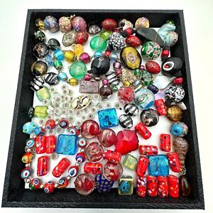 Antique Vintage Jewelry Repair Lot As Is Art Glass Bead Millefiore Red Blue Foil