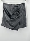 ZARA BASIC Faux Leather Mini A-Line Skort Size XS with rouching
