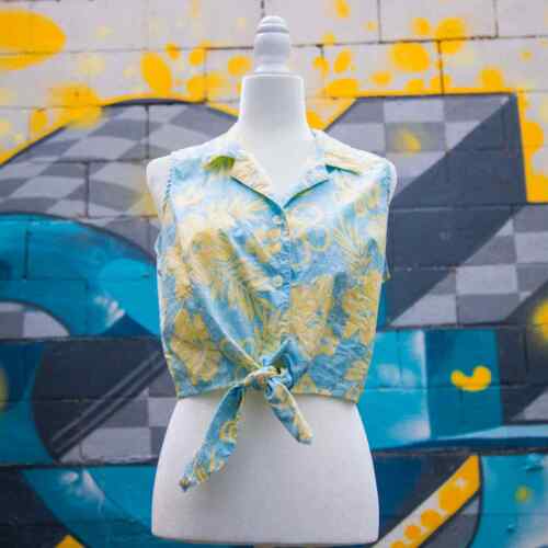 Women's Vintage Floral Tie Front Crop Top Summer Spring