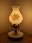 Vintage White Milk Glass Floral Electric Hurricane Bedside Lamp Works 11.5