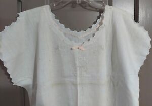 Antique Vtg Edwardian Victorian Cotton Nightgown  1900's _ 1920's Era Enbroidery