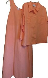 Fresh Produce Coral  Sleeveless Maxi Dress With Jacket Sz S Linen Cotton USA