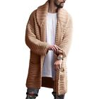 Men's Fashion Mid Length Cardigan Sweatesr Lapel Collar Long Sleeve Woolen Coat