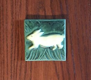 Arts and Crafts Style Prairie Art Pottery Rabbit Design Tile  4