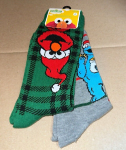 Sesame Street CHRISTMAS Elmo Men's Crew Socks 2 PACK NEW