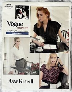 Vtg 1988 Vogue Career Anne Klein II Sewing Pattern 2069 Blouse Size 6 8 10 Uncut