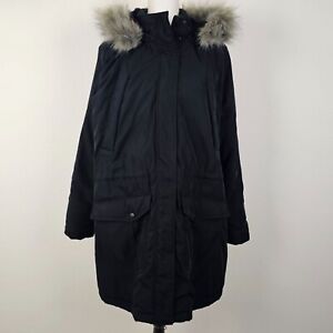 A New Day Womens Coat Black Parka Hood Pockets Fur Trim Size XXL