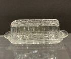 Vintage Anchor Hocking Clear Glass Star Design Covered Butter Dish