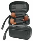 Black Leather Combination 3 Pipes Pipe Bag Case With Tobacco Pouch