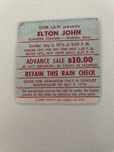 Elton John concert ticket stub, Bicentennial Schaefer Stadium Foxboro Mass 2X2