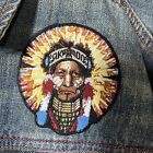 Akoo Mens Denim Jacket Size 3XL Western Tribal Traditional Casual Blue, Patches