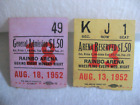 Lot of 2 Rare Vintage 1952 RAINBO ARENA Ticket Stubs Wrestling Boxing Arcus