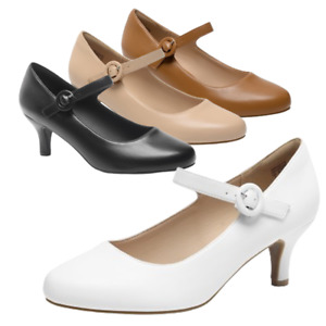 Women Pump Shoes Ankle Strap Round Toe Low Heel Mary Jane Pump Shoes
