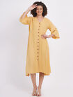 Women's Button Down Loose Fit Midi Long Sleeve Solid V Neck Maxi Dress Assorted