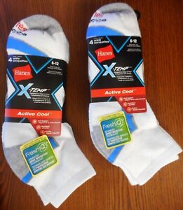 2 pack Hanes 4 Pair X-TEMP MENS ANKLE SOCKS WHITE  SIZE 6-12     *8 PAIRS TOTAL*