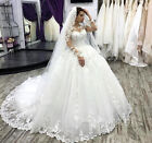 Elegant Plus Size Wedding Dresses Long Sleeves Appliques Lace A Line Bridal Gown