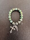 Queen Baby Turquoise Beaded Bracelet Sterling Cross, Wing & Rose
