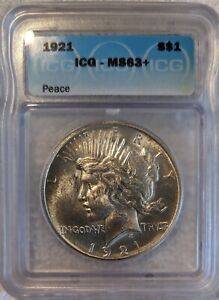 1921 Silver Peace Dollar ICG Certified MS63+ ~ Very Nice ~