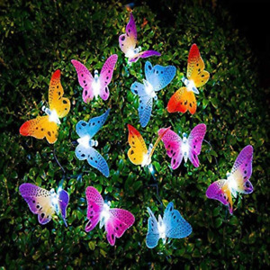 24 LED Solar Butterfly String Lights Outdoor Garden Waterproof for Yard Bedroom