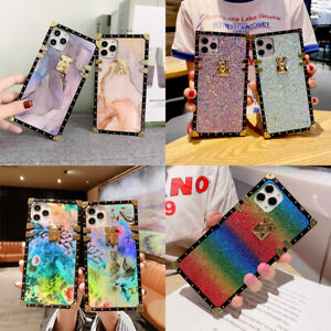 Luxury Bling Glitter Marble Flowers Square Case for iPhone 12 11 Pro Max XR 67 8