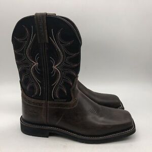Justin Men's Black Brown Square Soft Toe waterproof cowboy Boots MJ1012