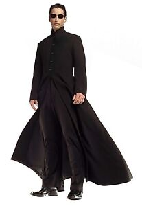 Detective Reeves Keanu Genuine Wool Full-Length Black Matrix Trench Movie Coat