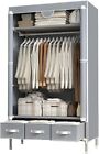Portable Clothes Closet Rolling Door Wardrobe with Hanging Rack (Gray)
