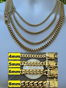Real Miami Cuban Link Chain Necklace / Bracelet 14k Gold Plated Stainless Steel