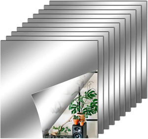 10 Flexible Mirror Sheets, Self Adhesive Decorative Plastic Tiles (10X10 Inch)