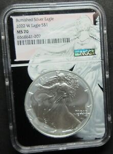 2022-W BURNISHED AMERICAN EAGLE 1 OUNCE .999 FINE SILVER DOLLAR COIN NGC MS 70