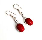 Red Coral Gemstone Handmade 925 Sterling Silver Jewelry Earring Size 1.20