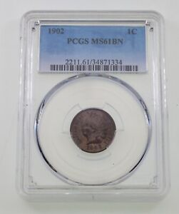 1902 1C Indian Cent Graded by PCGS as MS61 Brown