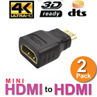 2 x Mini HDMI Male to Standard HDMI Female Adapter Gold Plated HDTV 4K 1080p 3D